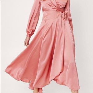 Satin long sleeve wrap dress